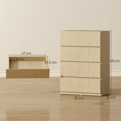HOMCOM Chest of Drawers, 4-Drawer Storage Cabinets, Modern Dresser, Storage Drawer Unit for Bedroom 
