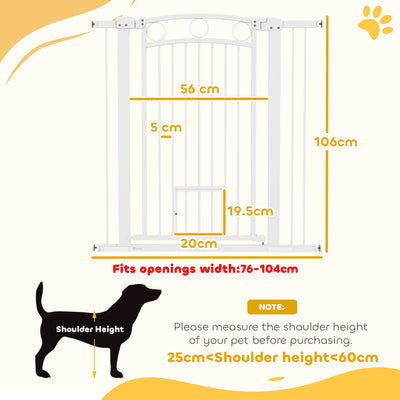 PawHut 106cm Tall Dog Gate with Cat Door, 7cm and 14cm Extensions, for Stairs, Doorways, 76-104cm Width 