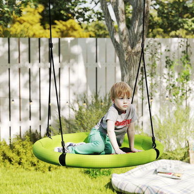 AIYAPLAY 100cm Diameter Nest Swing Seat for Kids with Height Adjustable Hanging Ropes for Outdoor, Playground, Garden, Green 