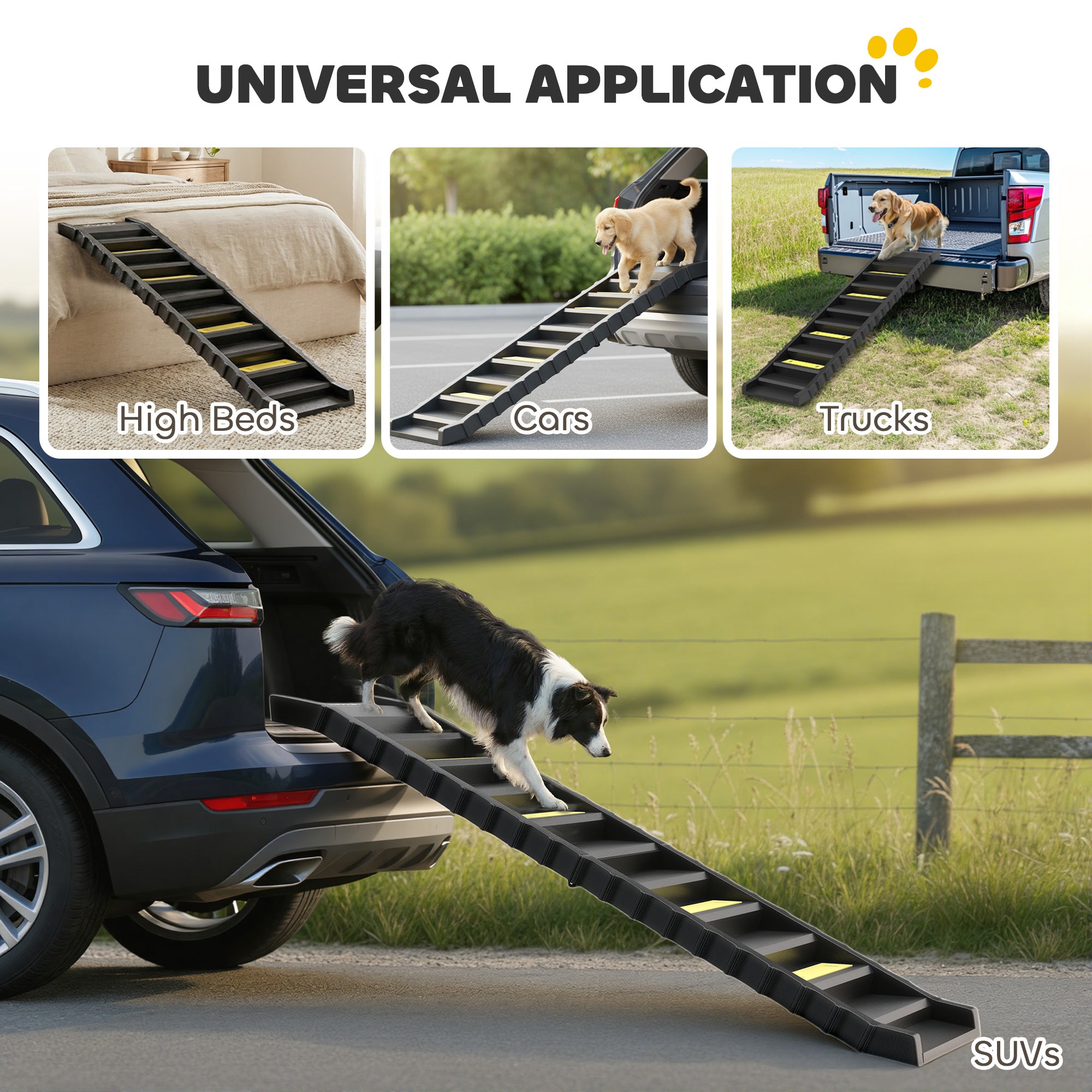 PawHut Dog Car Ramp with Anti-Slip Steps, 10-Steps Pet Stairs for Pets to Access Cars and High Beds, Black 