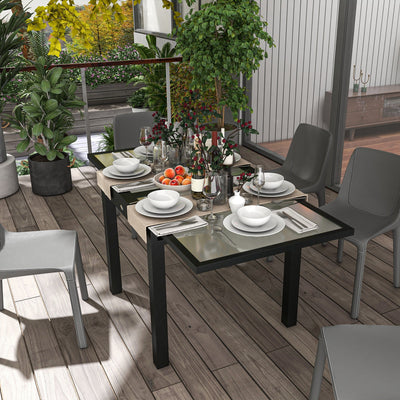 Outsunny Extending Garden Table, Outdoor Dining Table with Aluminium Frame and Tempered Glass Tabletop, 80/160 x 80 x 75 cm, Black and Clear 