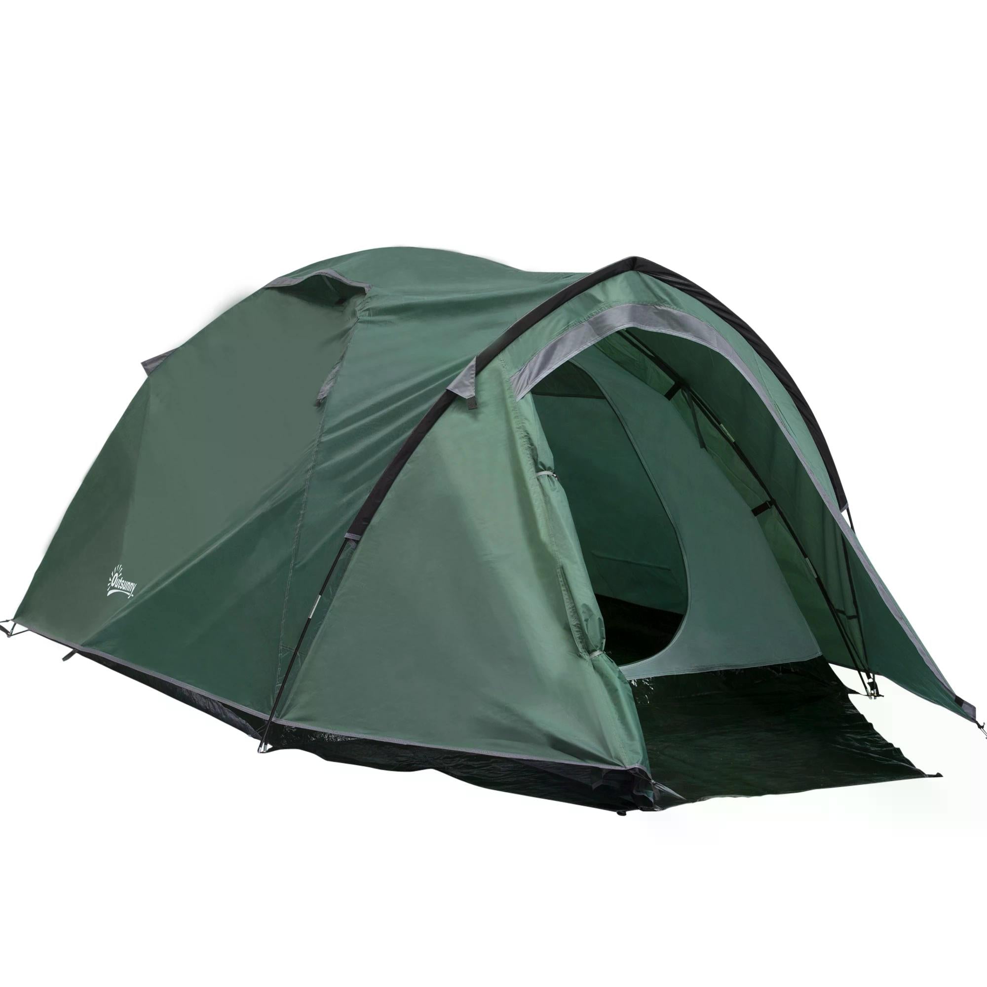Outsunny Dome Tent for 3-4 Person Family Tent with Large Windows Waterproof Green 