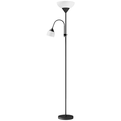 HOMCOM LED Floor Lamp for Living Room, 180cm Tall Standing Lamp, Mother and Child Uplighter with Adjustable Gooseneck, Black 