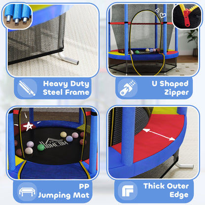 HOMCOM Kids Trampoline, with Enclosure Net, Steel Frame, for Ages 3-6 Years - MultiColoured 