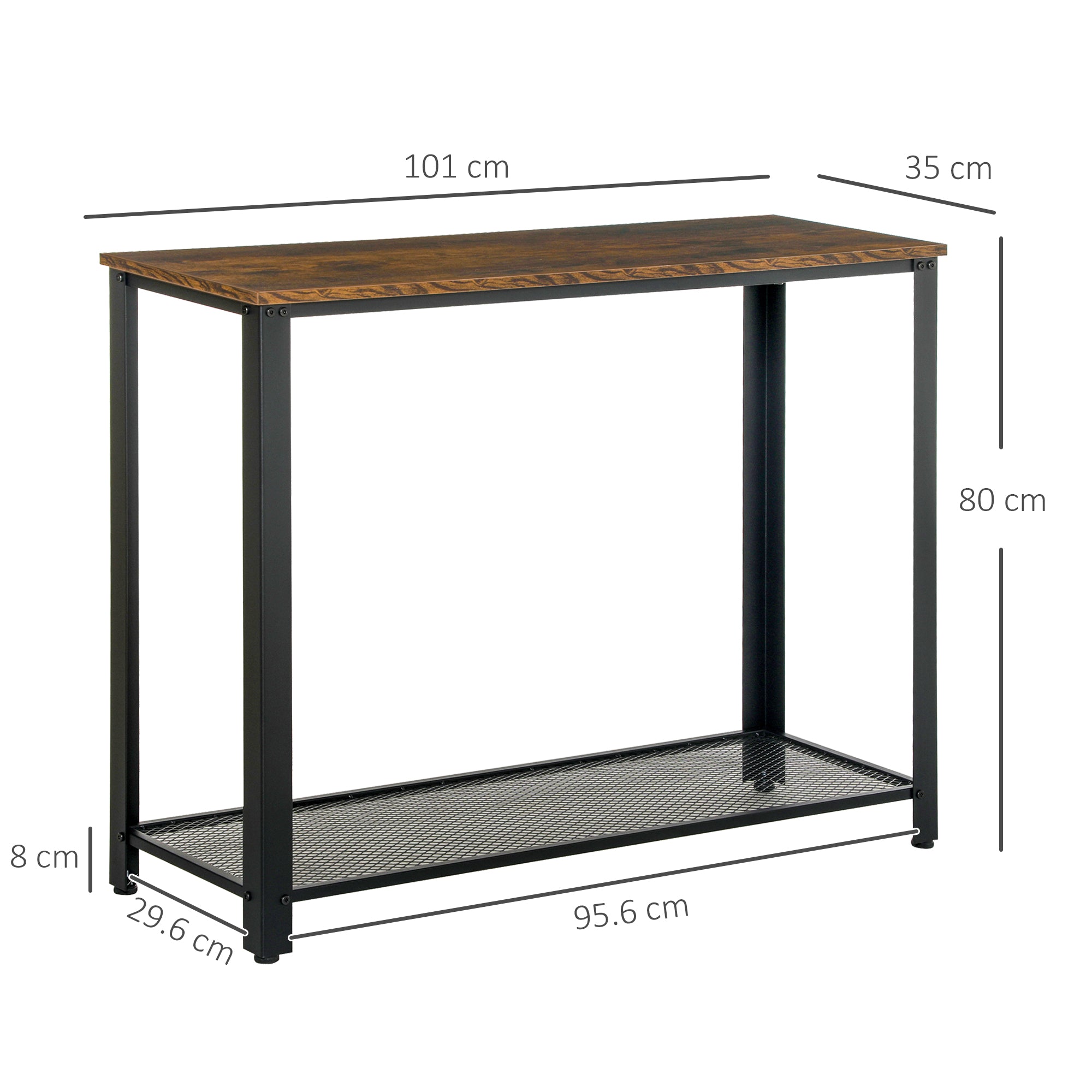 HOMCOM Industrial Console Table，Entryway Table w/Bottom Mesh Shelf Metal Frame Vintage Sofa Table for Hallway, Living Room, Rustic Brown 