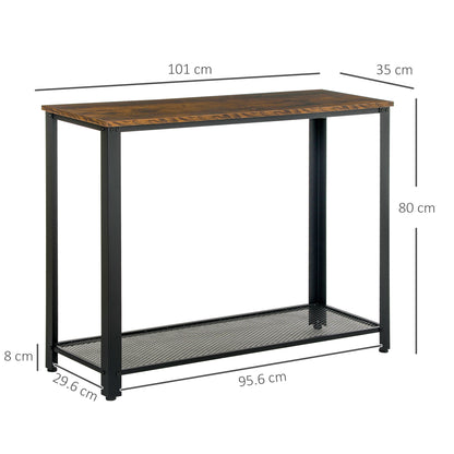 HOMCOM Industrial Console Table，Entryway Table w/Bottom Mesh Shelf Metal Frame Vintage Sofa Table for Hallway, Living Room, Rustic Brown 