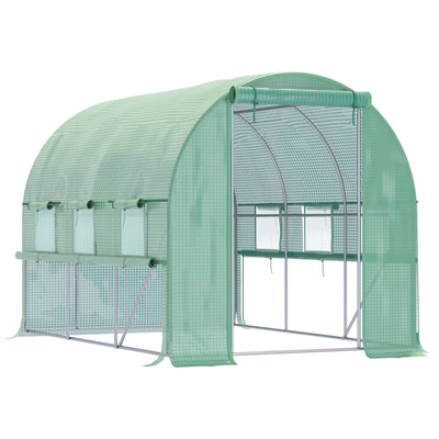 Outsunny Walk-in Polytunnel Greenhouse Green House with Roll-up Sidewalls, UV-resistant PE Cover, 3 x 2 x 2m, Green 