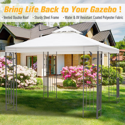 Outsunny 3 x 3m Outdoor Steel Gazebo with 2 Tier Roof, Garden Gazebo Patio Canopy Marquee Shelter with Decorative Steel Frame - Cream 