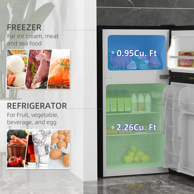 HOMCOM 88L Under Counter Fridge Freezer, Small Refrigerator with 5-Setting, 3 Star Freezer Rating, Black and Silver Tone 