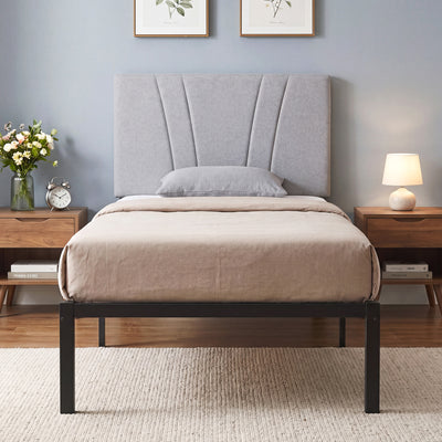 HOMCOM 3FT Single Bed Frame with Upholstered Headboard and Underbed Storage, Black and Light Grey