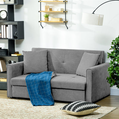 HOMCOM 2 Seater Sofa Bed, Convertible Bed Settee, Modern Fabric Loveseat Sofa Couch with 2 Cushions, Hidden Storage for Living Room, Guest Room, Light Grey 