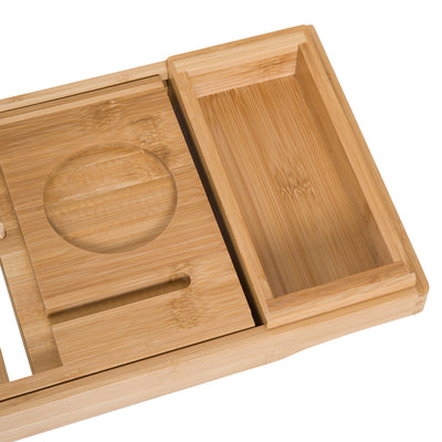 HOMCOM Extendable Bamboo Bathtub Shelf Rack Bath Caddy Tray Bathroom Storage, Set of 2 