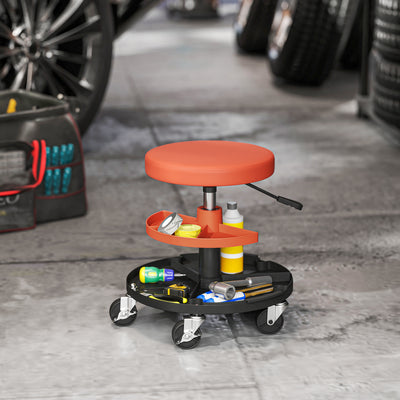 HOMCOM Rolling Mechanic Stool, 135kg Capacity Workshop Stool, 360° Swivel Roller Padded Creeper Seat with Wheels, Tool Trays Storage for Garage, Shop, Auto Repair, Yellow 