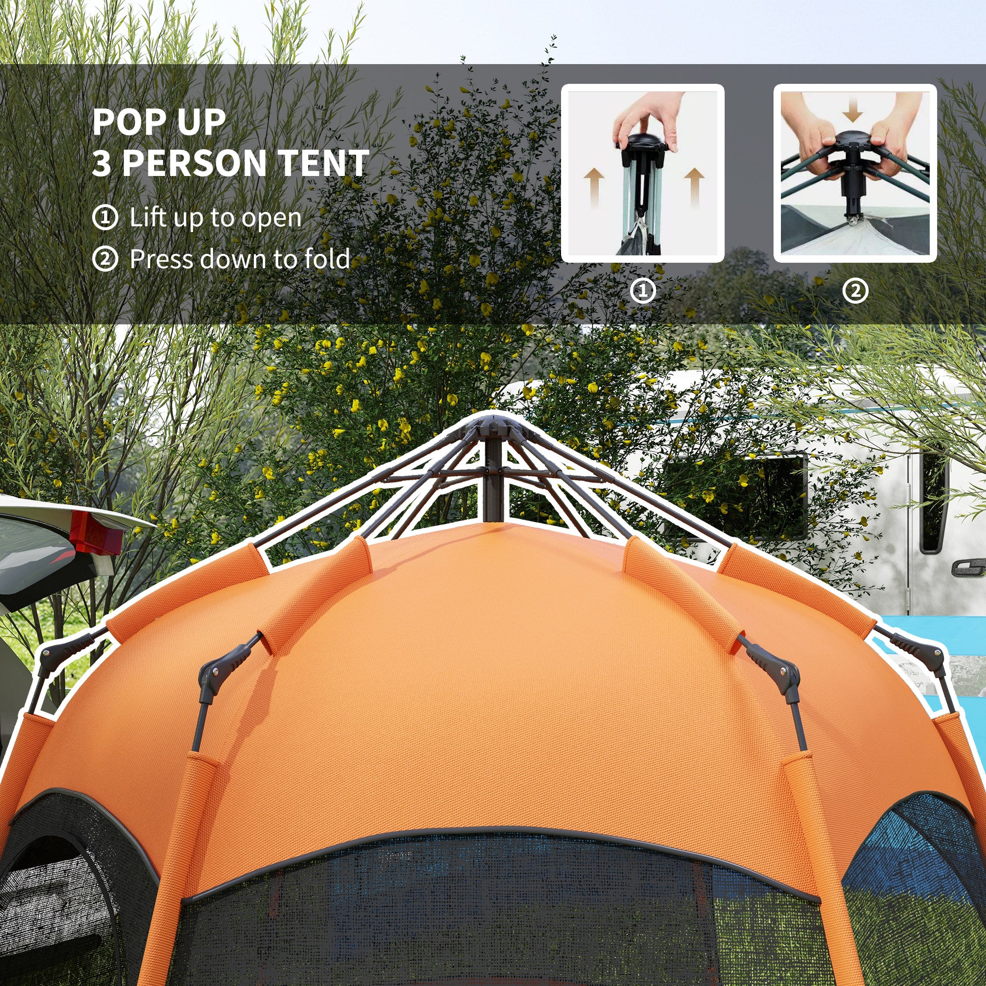 Outsunny Six Man Hexagon Camping Tent with Hang Hook and Carry Bag - Orange and Blue 