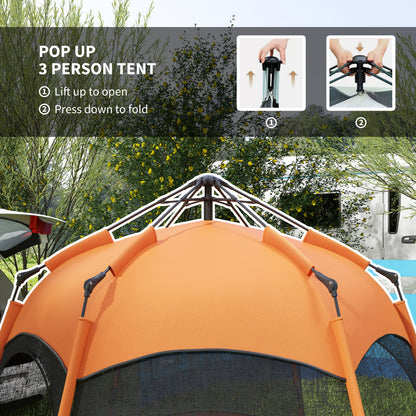 Outsunny Six Man Hexagon Camping Tent with Hang Hook and Carry Bag - Orange and Blue 