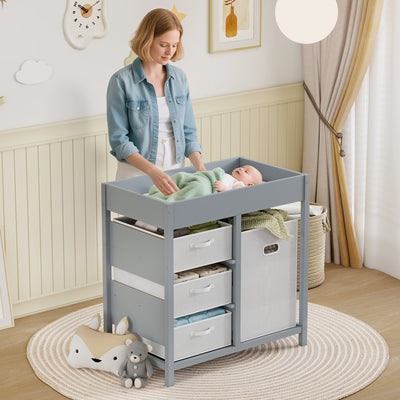AIYAPLAY Baby Changing Unit with 4 Storage Drawers, Mat for Bedroom Nursery, 84 x 84.5 cm, Grey 