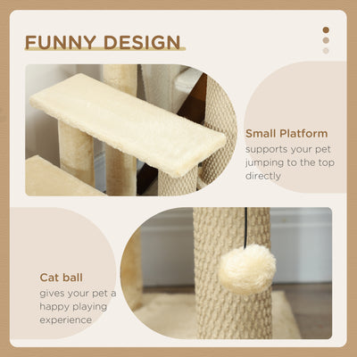 PawHut 4-step Pet Stairs with Scratching Posts, Platforms, Toy Ball, Beige
