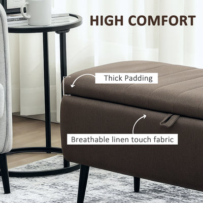 HOMCOM Linen-Look 92 x 31cm Storage Ottoman - Dark Brown 