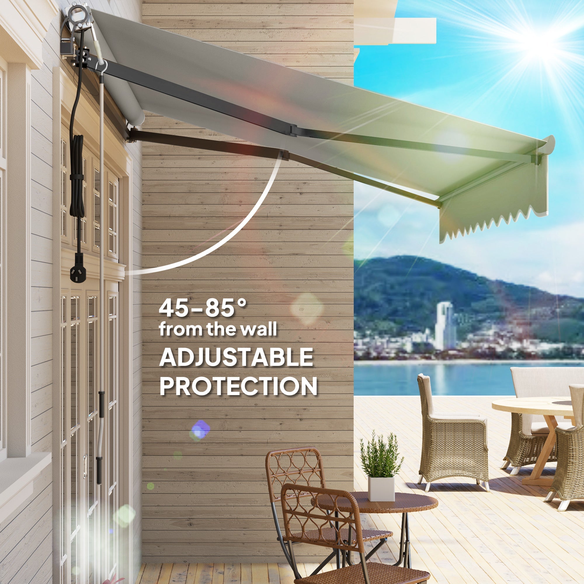 Outsunny 3 x 2.5m Electric Awning with Remote Controller, Aluminium Frame DIY Retractable Awning, UV30+ Sun Shade Canopy for Garden Patio Deck Door Window, Light Grey 