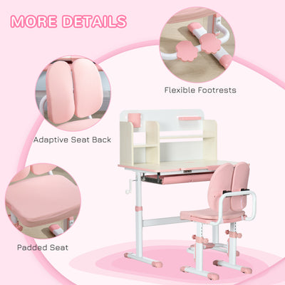 HOMCOM Kids Desk and Chair Set, with Storage Shelves, Washable Cover, for Ages 3-12 Years - Pink 