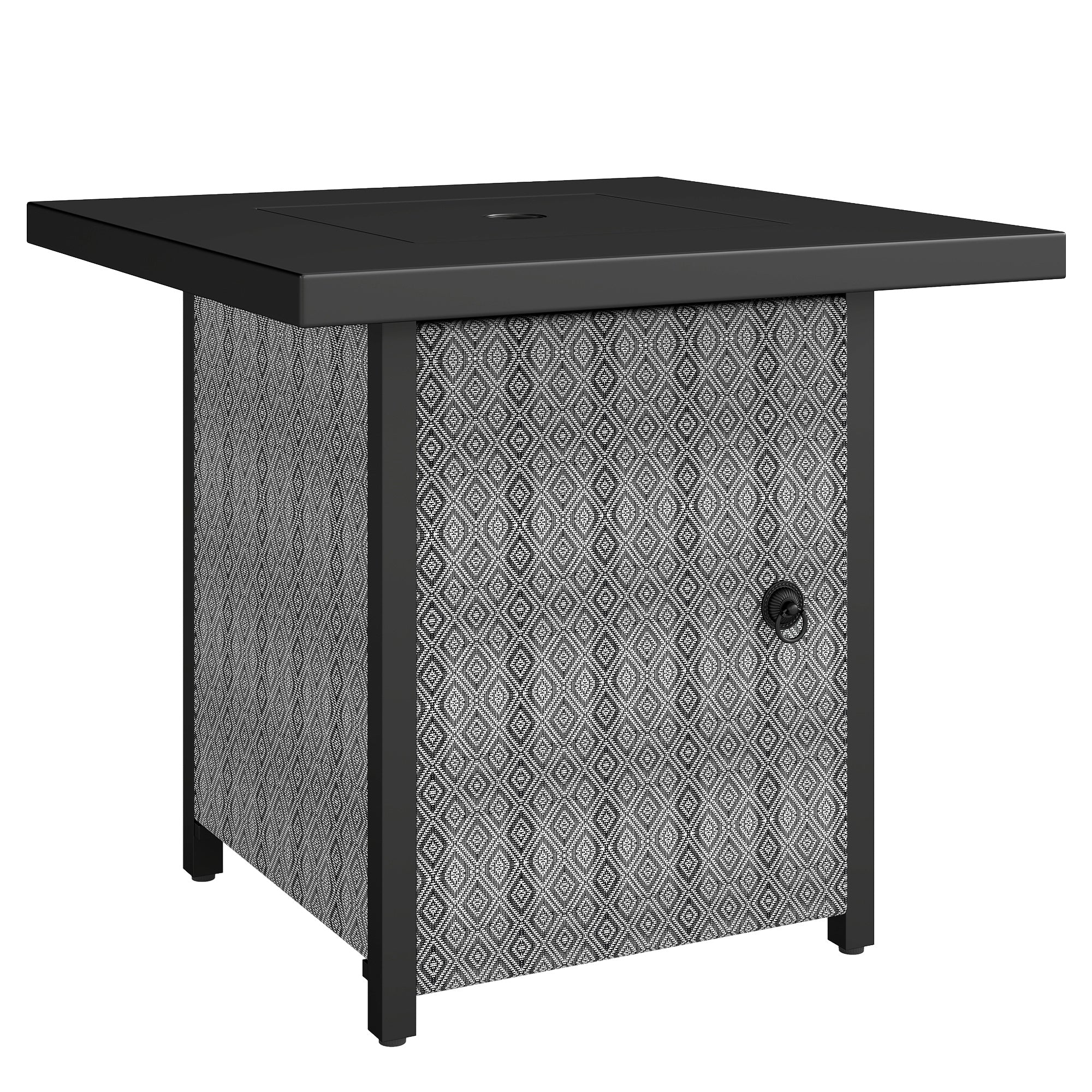 Outsunny Propane Gas Fire Pit Table for Garden, 11.7 KW Smokeless Firepit Outdoor Heater with Wind Guard, Glass Rocks, Lid, Black 