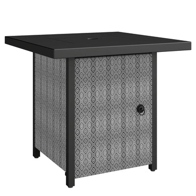 Outsunny Propane Gas Fire Pit Table for Garden, 11.7 KW Smokeless Firepit Outdoor Heater with Wind Guard, Glass Rocks, Lid, Black 