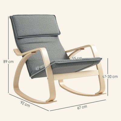 HOMCOM Comfortable Relax Rocking Chair, Upholstered Lounge Chair Recliner with High Back and Headrest for Living Room, Bedroom, Grey 
