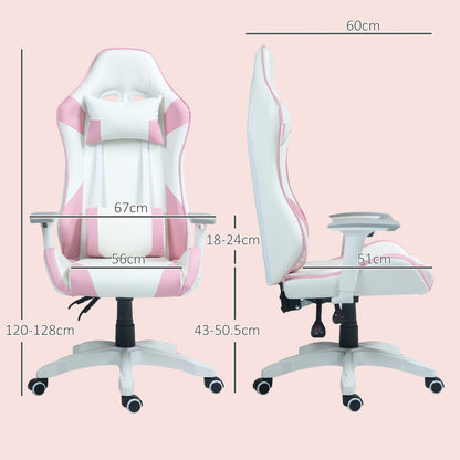 HOMCOM Faux Leather Colour Block Gaming Chair, with 135\'c2\'b0 Reclining Back - Pink/White 