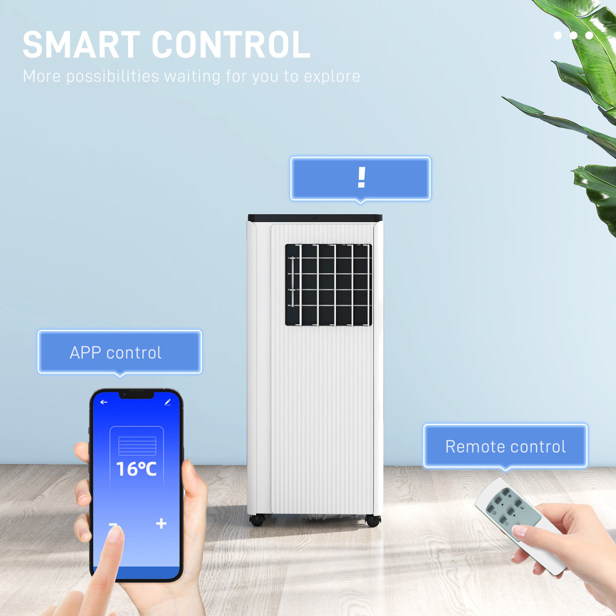 HOMCOM 7,000 BTU App-Controlled Mobile Air Conditioner, 15m\'c2\'b2 Radius - White