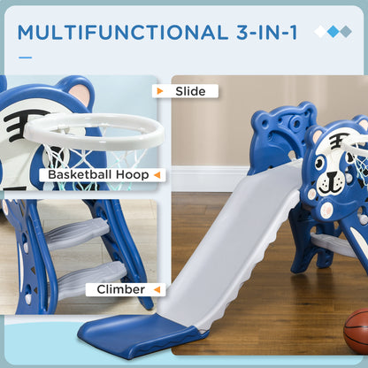 AIYAPLAY 3 in 1 Baby Slide for Indoor Use with Climber, Basketball Hoop, Basketball, for Ages 18-36 Months - Blue 