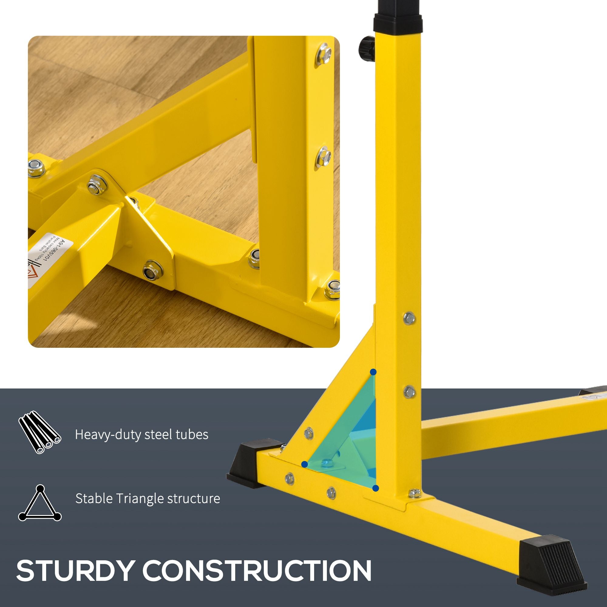 HOMCOM 83.5L x 71.5W x 126H cm Dip Station Chin Up Parallel Bars Pull Up Power Tower Home Gym Workout Bicep Tricep Fitness Equipment Height Adjustable 