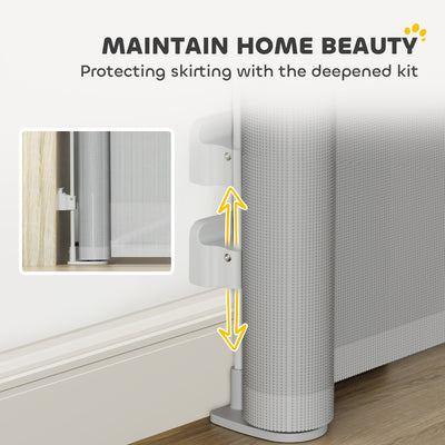 PawHut Retractable Stair Gate Extends Up to 140 cm Wide, Dog Gate for Doorways, Stairways, Hallways, Grey 