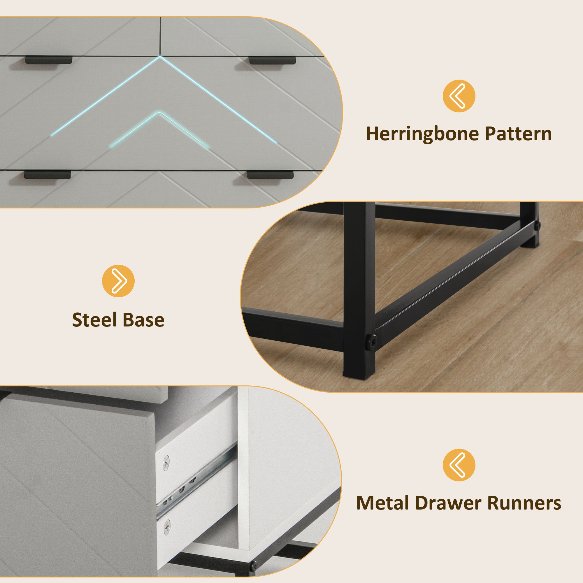 HOMCOM Chest of Drawers with Metal Handles Freestanding Dresser for Bedroom, Living Room