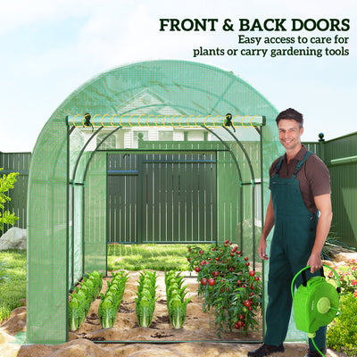 Outsunny 300 x 200cm Walk-In Polytunnel Greenhouse - Green 