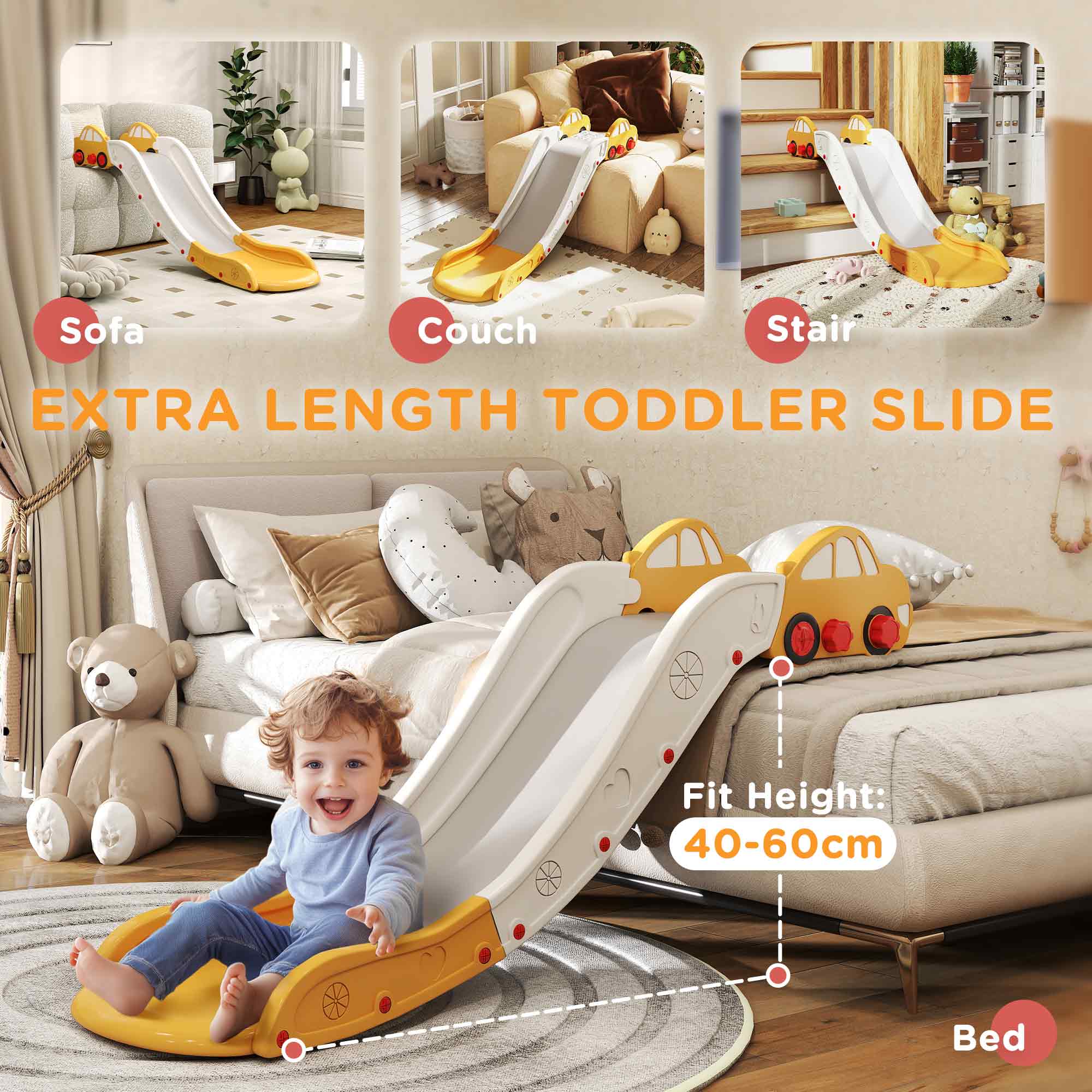 AIYAPLAY Kids Slide for Bed, Sofa, with Extended Length, Easy to assemble and Store, Yellow