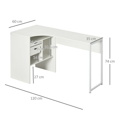 HOMCOM L Shaped Desk, 120cm Computer Desk, Corner Desk with 2 Drawers and 3 Storage Compartments for Home Office, Study Workstation, White 