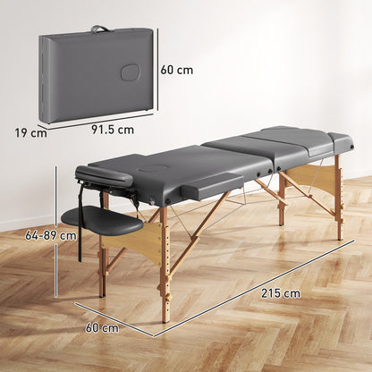 HOMCOM Foldable Massage Table with Beech Wood Legs - Grey