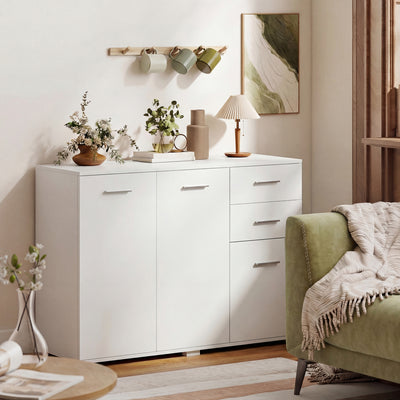 HOMCOM Sideboard, Modern Storage Cabinet with 2 Drawers, 3 Doors and Adjustable Shelves, White 