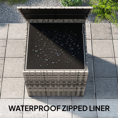 Outsunny 253L Garden Storage Box, Rattan Deck Box with Zipped Liner, Safe Pneumatic Rod, Patio Storage Container, Mixed Grey 