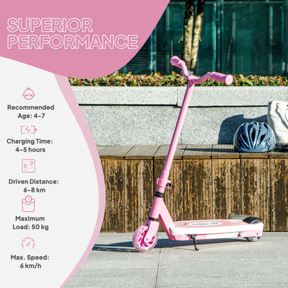 AIYAPLAY Electric Scooter for Kids Ages 4-7, with Auxiliary Rear Wheels, Flashing LED Light and Electric Brake, Kids Electric Scooter for Boys Girls, 6 KM/H & 8 KM, Pink 