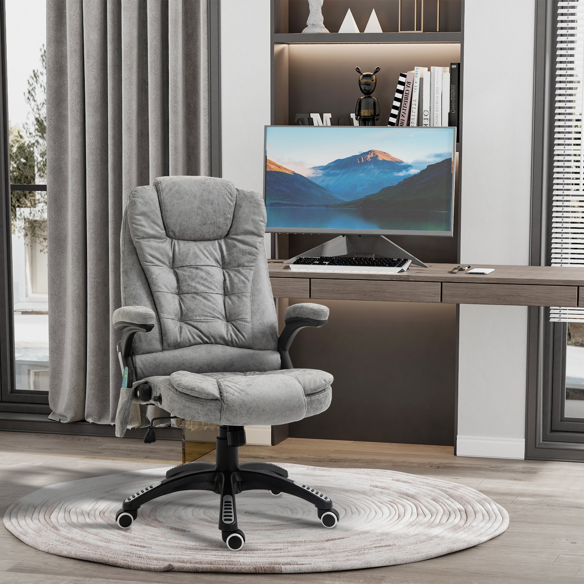 Vinsetto Massage Recliner Chair Heated Office Chair with Six Massage Points Microfiber Cloth 360\'c2\'b0 Swivel Wheels Grey
