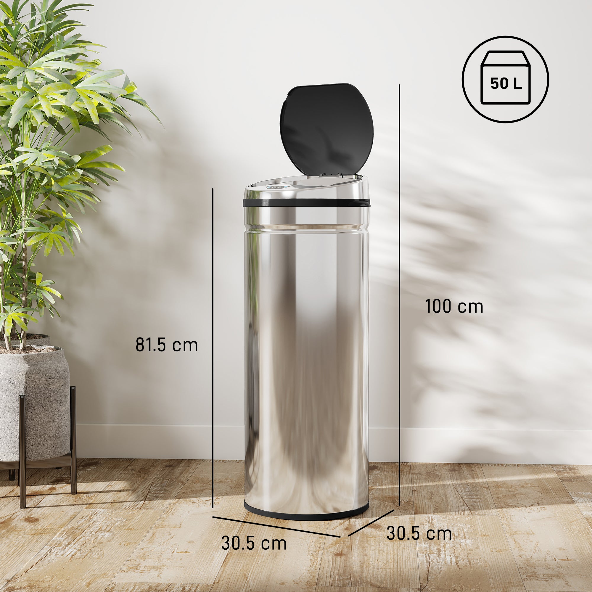 HOMCOM 50L Stainless Steel Sensor Bin - Silver Tone 