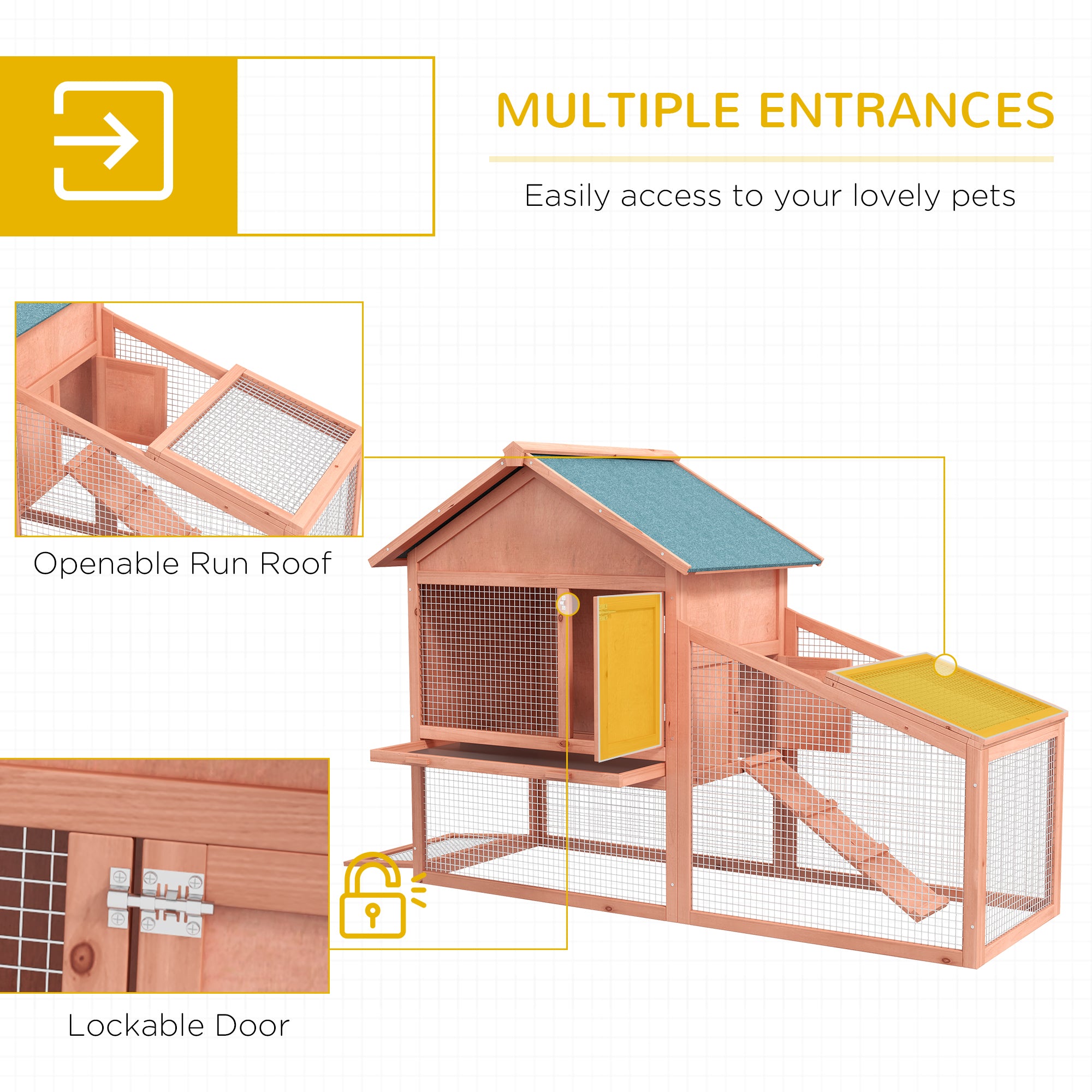 PawHut 2 Tier Rabbit Hutch Outdoor, Guinea Pig Hutch, Solid Wood Bunny House, Water Resistant Asphalt Roof Ramp Sliding tray 144 x 64.5 x 100 cm 