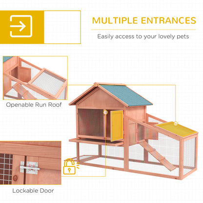 PawHut 2 Tier Rabbit Hutch Outdoor, Guinea Pig Hutch, Solid Wood Bunny House, Water Resistant Asphalt Roof Ramp Sliding tray 144 x 64.5 x 100 cm 