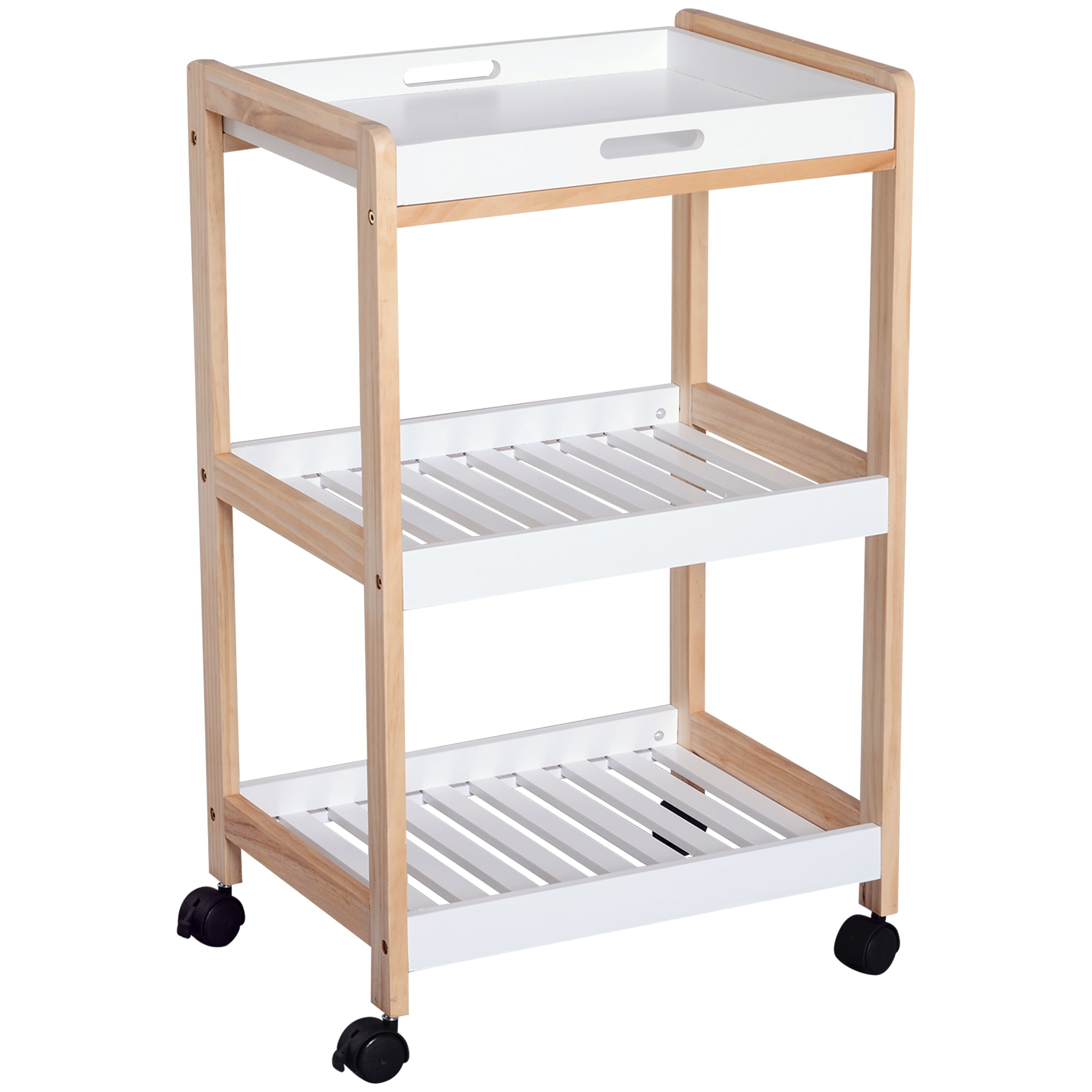 HOMCOM 3-Tier Mobile Kitchen Trolley Cart Storage Shelves Rack Rolling Wheels White 46 x 35 x 74.5 cm 