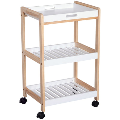 HOMCOM 3-Tier Mobile Kitchen Trolley Cart Storage Shelves Rack Rolling Wheels White 46 x 35 x 74.5 cm 