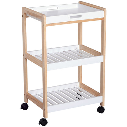 HOMCOM 3-Tier Mobile Kitchen Trolley Cart Storage Shelves Rack Rolling Wheels White 46 x 35 x 74.5 cm 