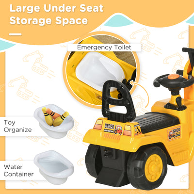 HOMCOM 2 in 1 Kids Ride On Tractor Pull Cart with Bucket, Under Seat Storage, Horn, High Backrest, for 1.5-4 Years Old, Yellow 