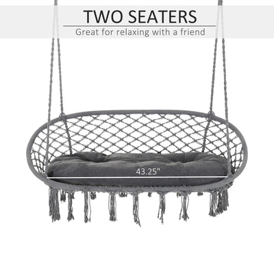 Outsunny Two-Seater Boho Macrame Hammock Swing - Grey 