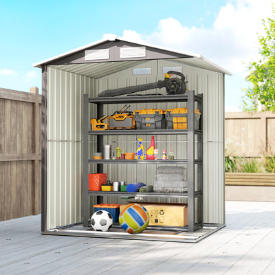 Outsunny Garden Metal Tool Storage Shed with Sliding Door, Sloped Roof and Foundation Kit, 152 x 132 x 188cm, Grey 